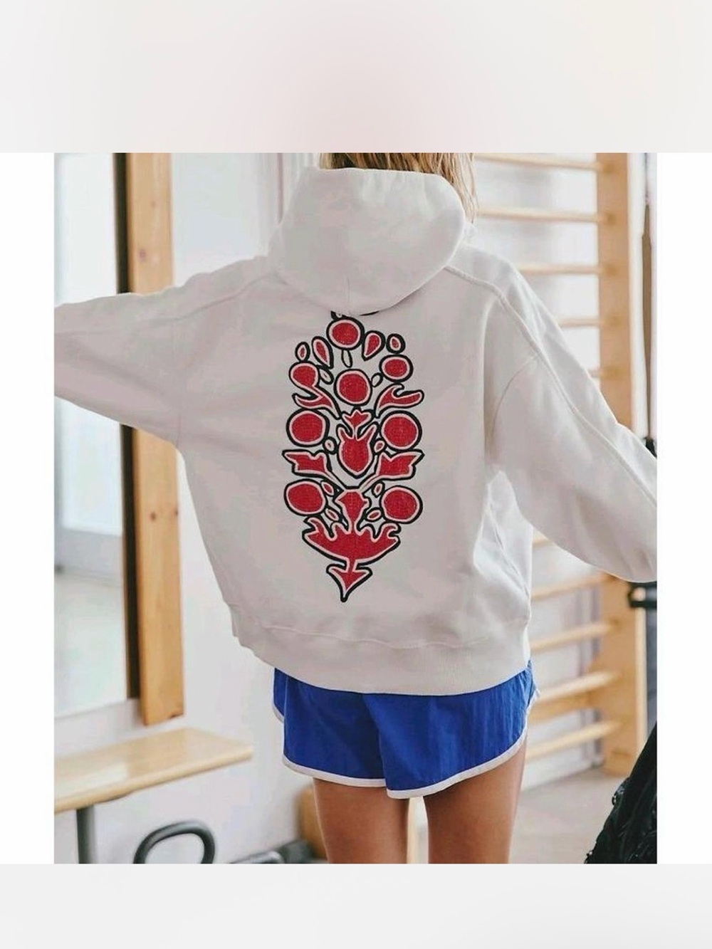 FP Movement by Free People Cut Above White Embroidered Hoodie Sz Small NWT